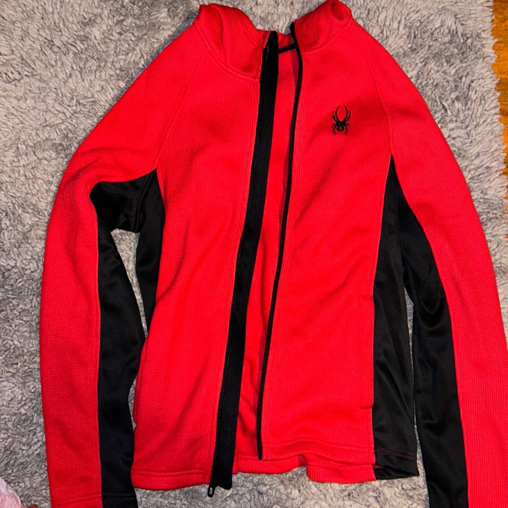 red spyder zip up hoodie, size small